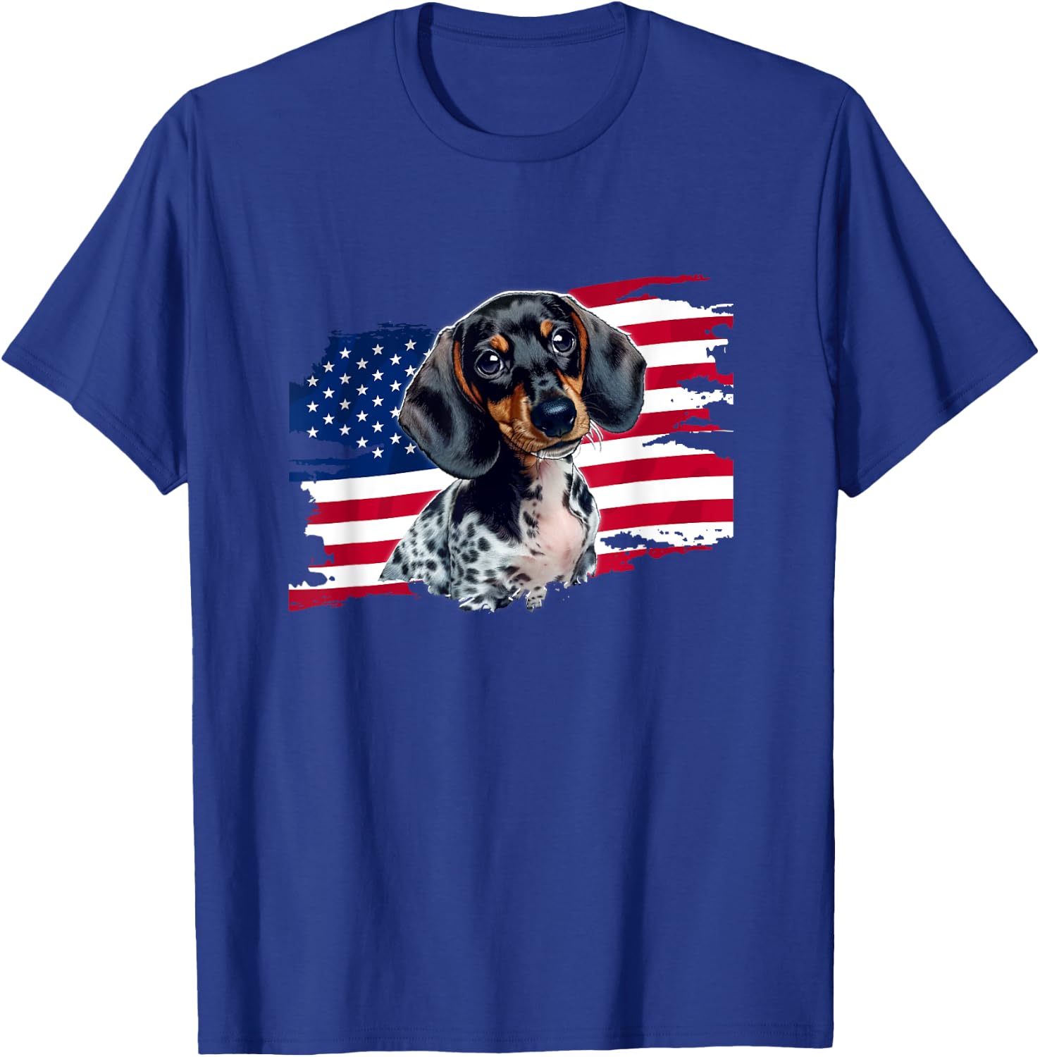 Cute Funny USA Flag 4th Patriotic Piebald Dachshund Lover T-Shirt - T-Shirt | Royal