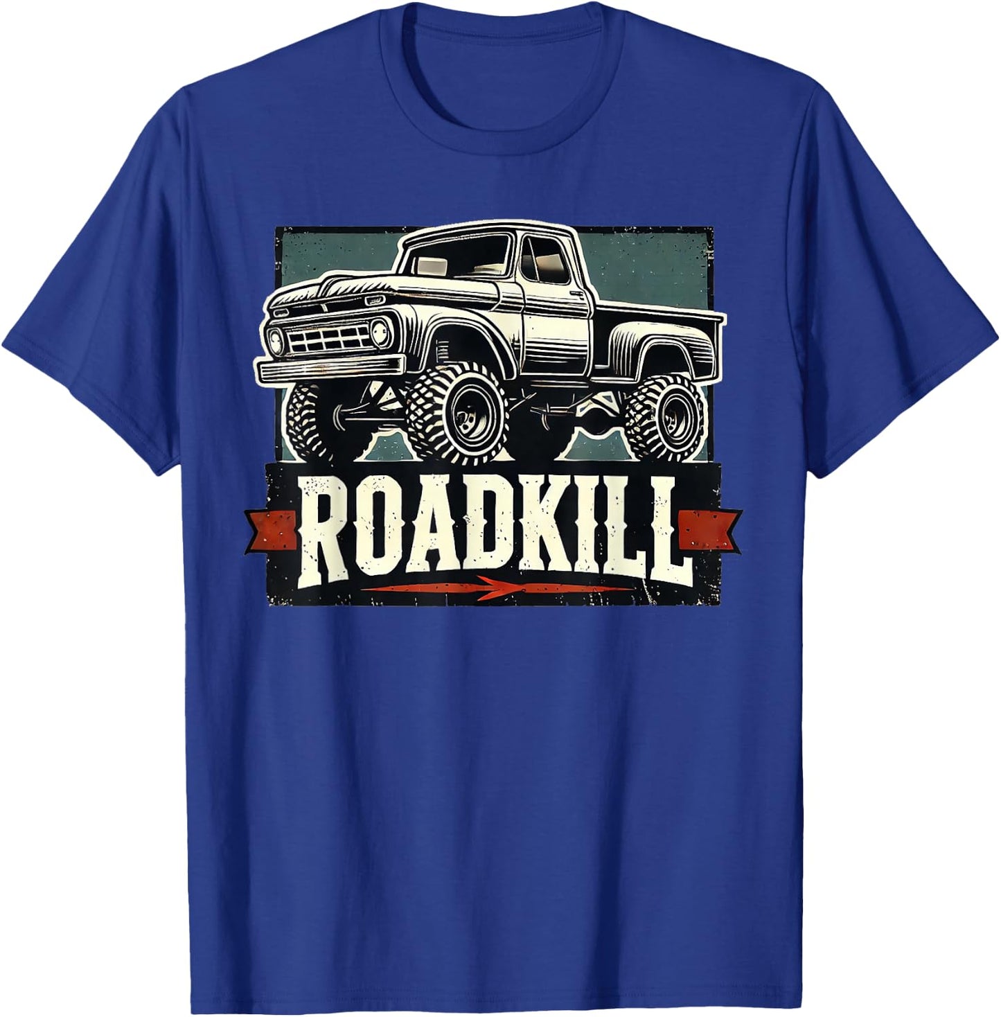 Motortrend Vintage Muscle Roadkill Pickup in Action - Black, -Adults, Short Sleeve, Letter Print, Modern, Vehicle Theme T-Shirt - T-Shirt | Royal