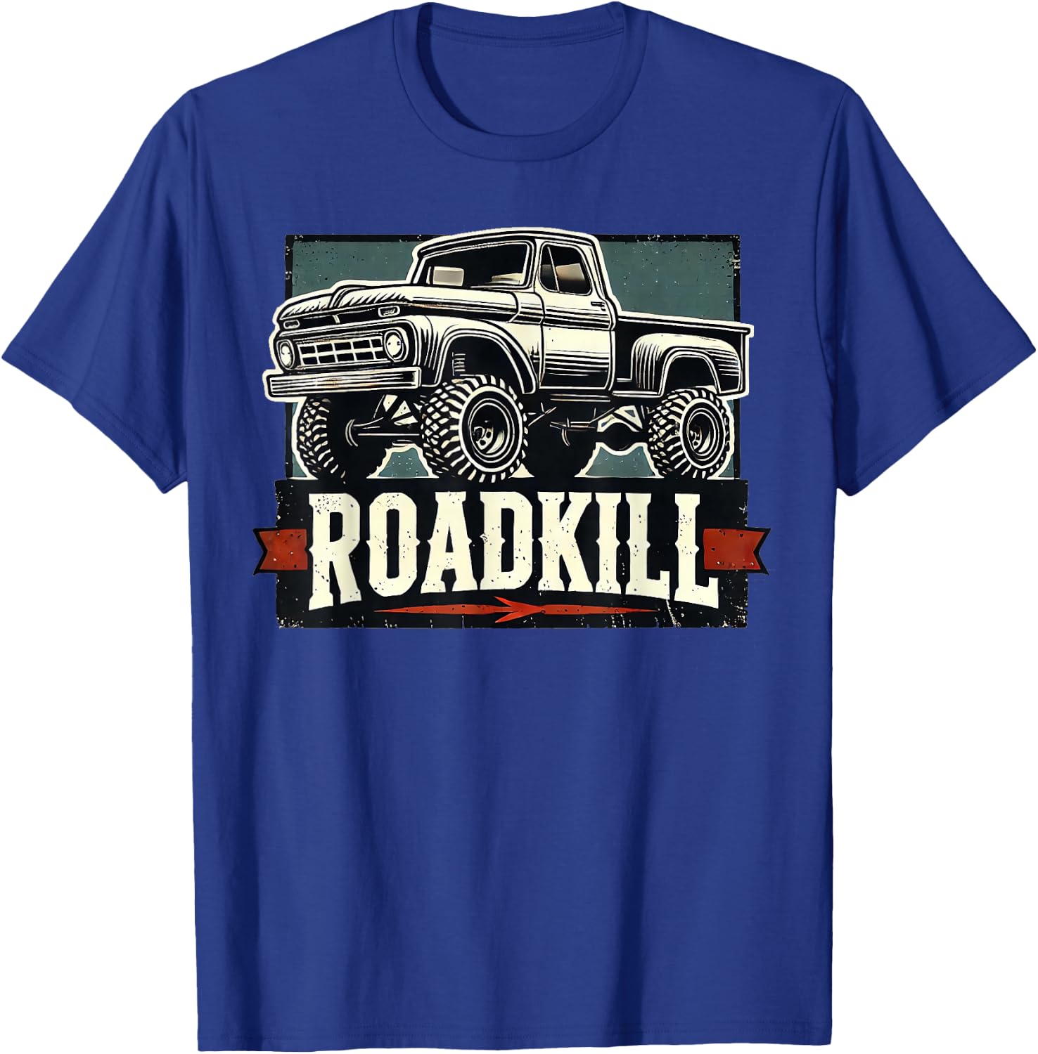 Motortrend Vintage Muscle Roadkill Pickup in Action - Black, -Adults, Short Sleeve, Letter Print, Modern, Vehicle Theme T-Shirt - T-Shirt | Royal