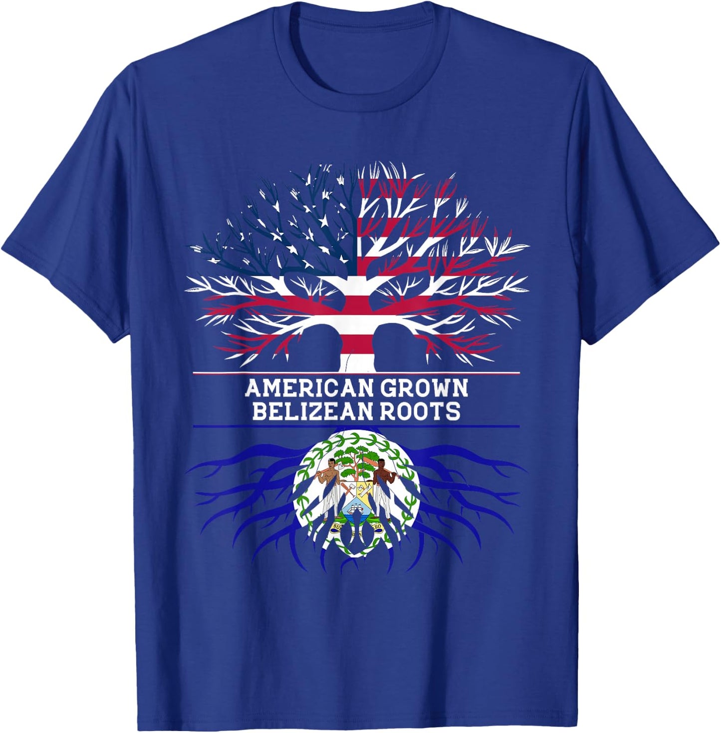American Grown Belizean Roots Belize USA Flag T-Shirt - T-Shirt | Royal