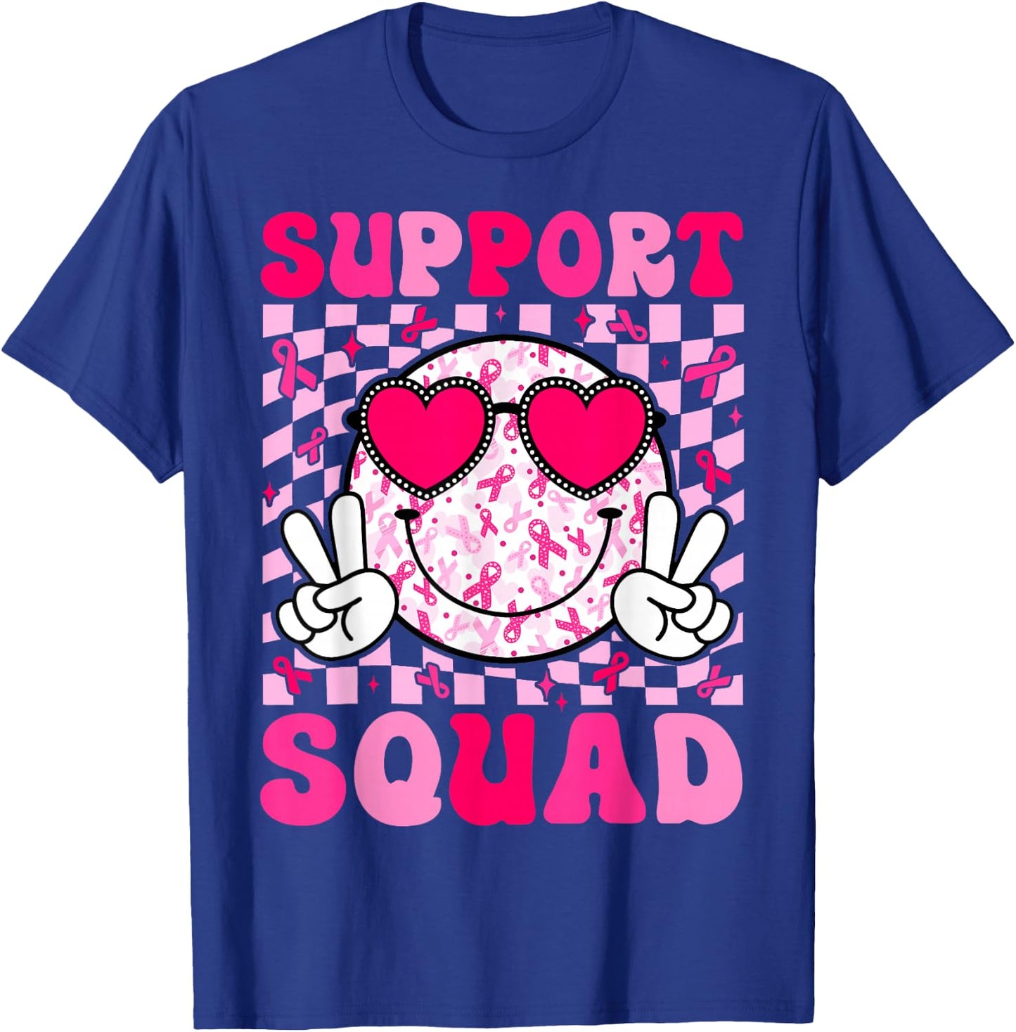 Support Squad Breast Cancer Awareness Pink Ribbon Smile Face T-Shirt - T-Shirt | Royal