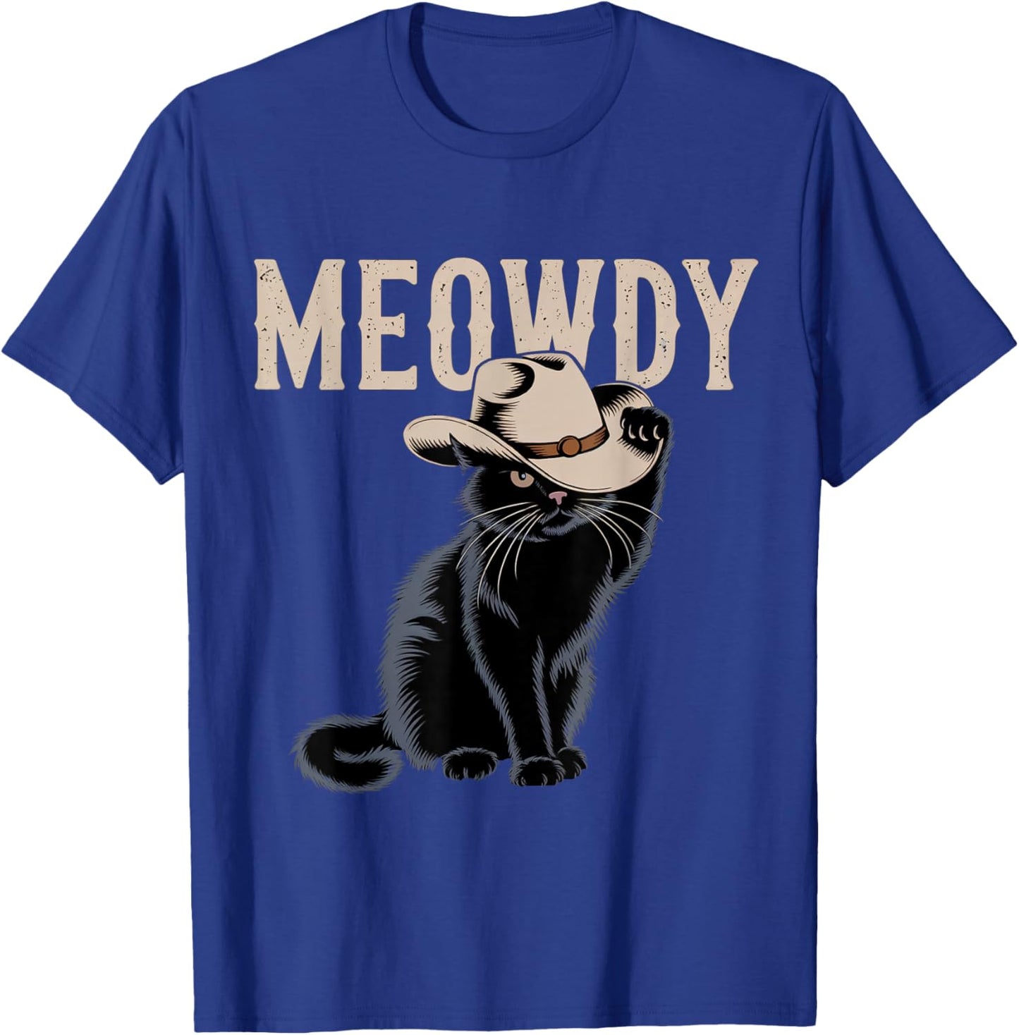 Funny Meowdy Country Music Cat Cowboy Hat Vintage T-Shirt - T-Shirt | Royal