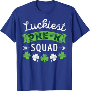 St Patricks Day PreK Teacher Shirt Gift Luckiest Pre-K Squad Women Kids T-Shirt - T-Shirt | Royal