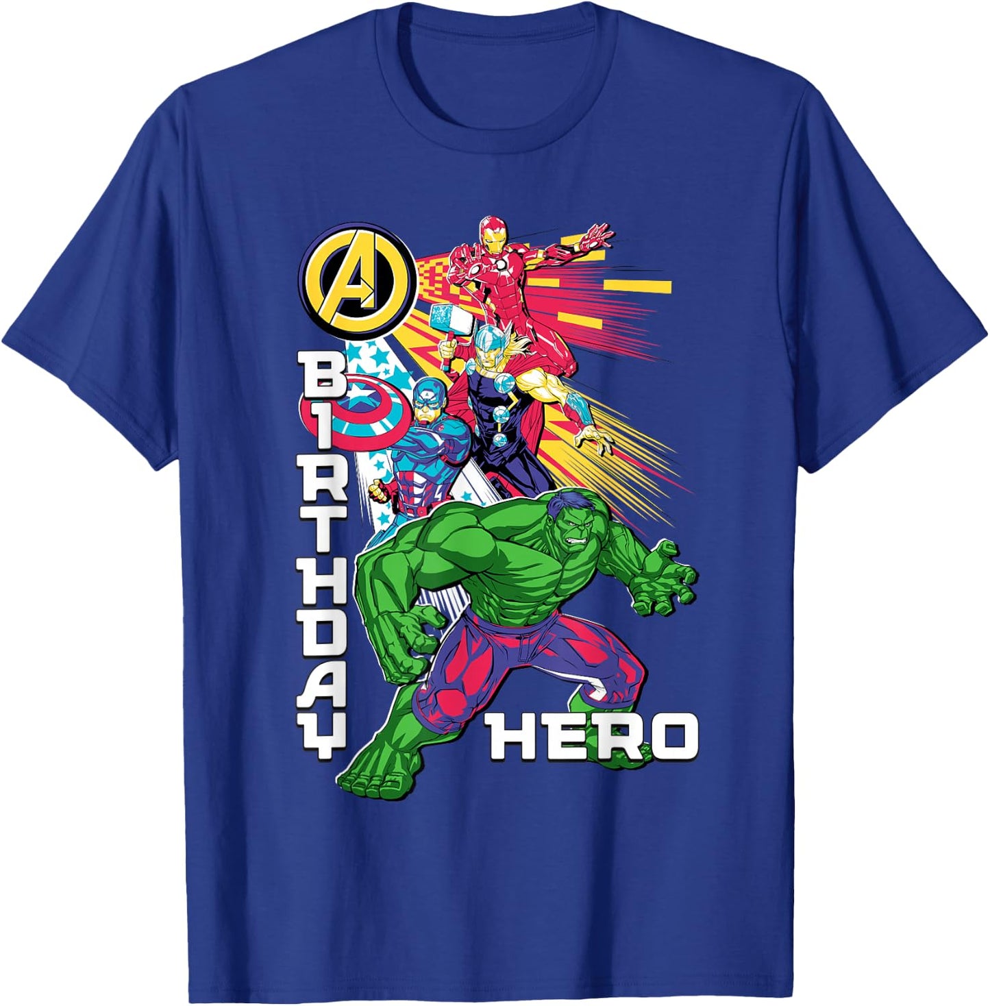 Marvel Super Heroes Avengers Team & Logo Birthday Hero T-Shirt - T-Shirt | Royal