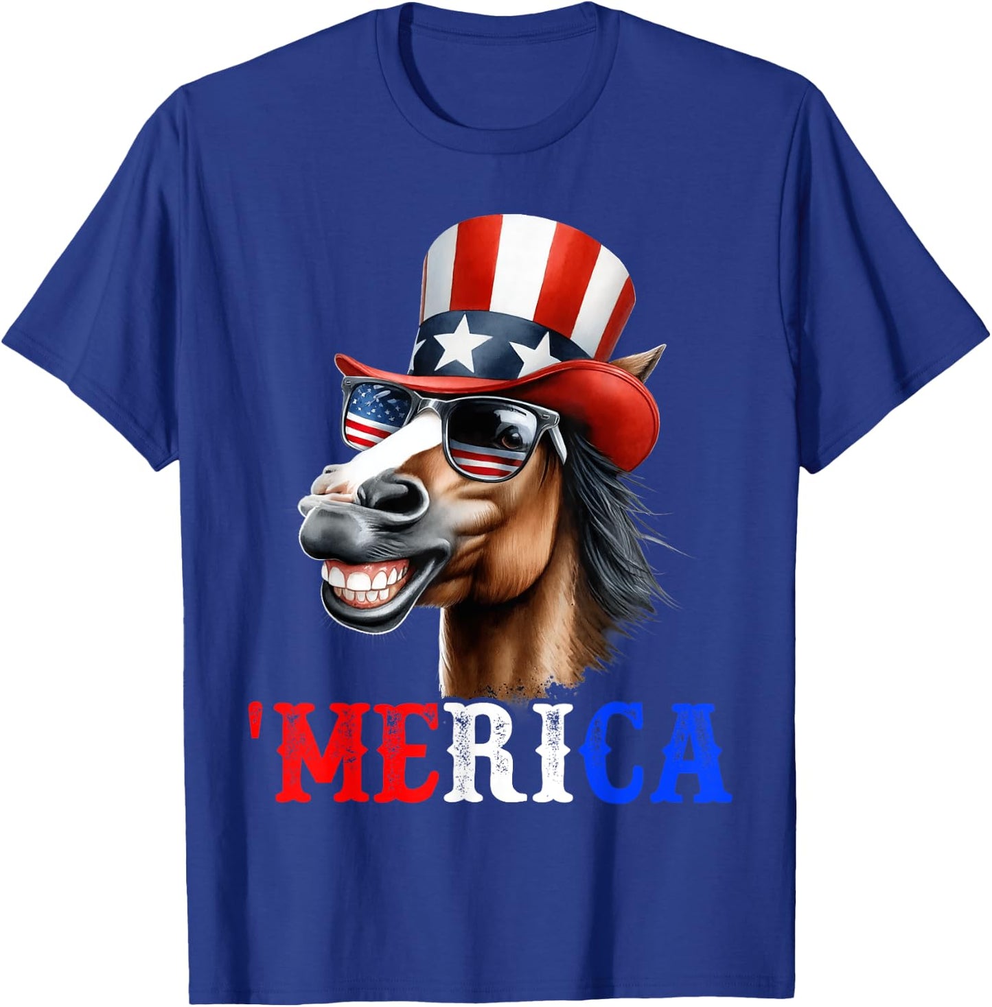 Merica Horse Patriotic 4th of July Funny Kids Men Women T-Shirt - T-Shirt | Royal