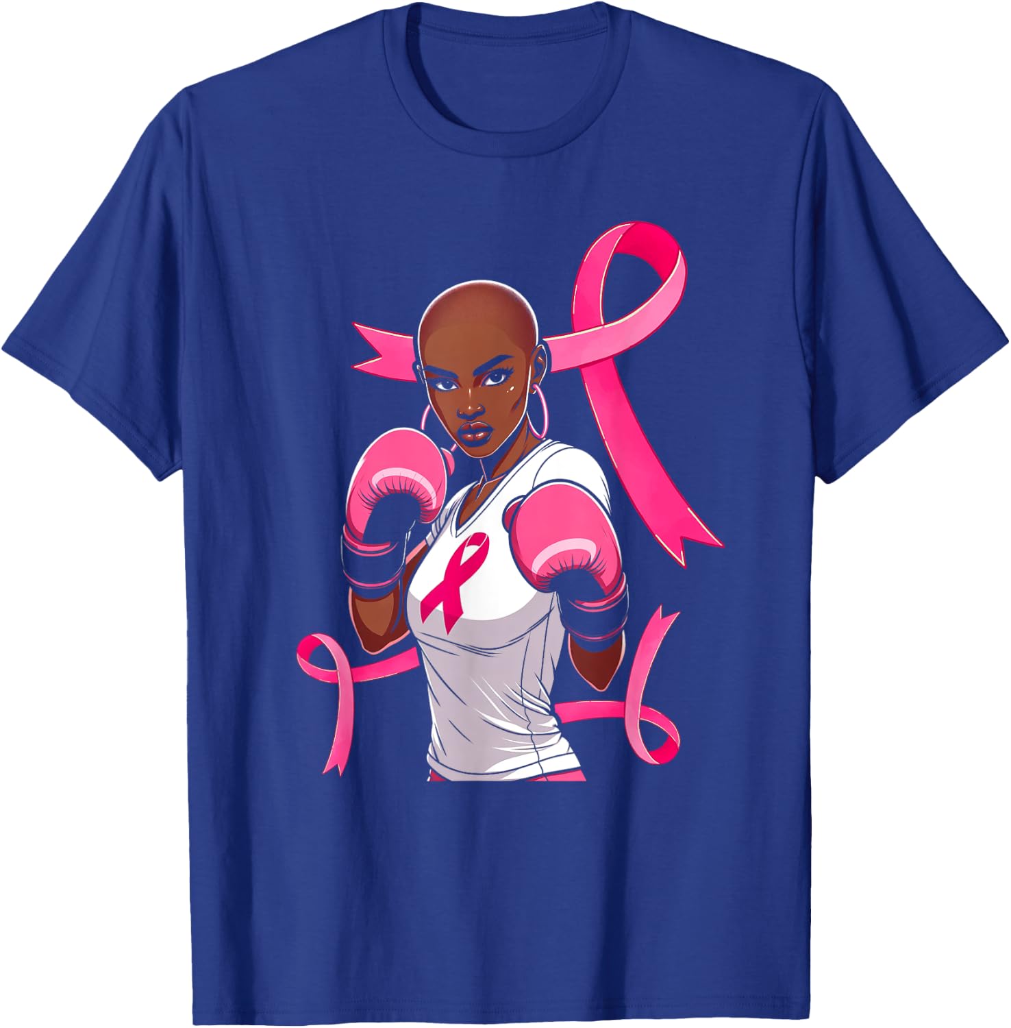 Breast Cancer Awareness African American Afro Pink Ribbon T-Shirt - T-Shirt | Royal