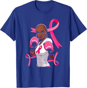 Breast Cancer Awareness African American Afro Pink Ribbon T-Shirt - T-Shirt | Royal