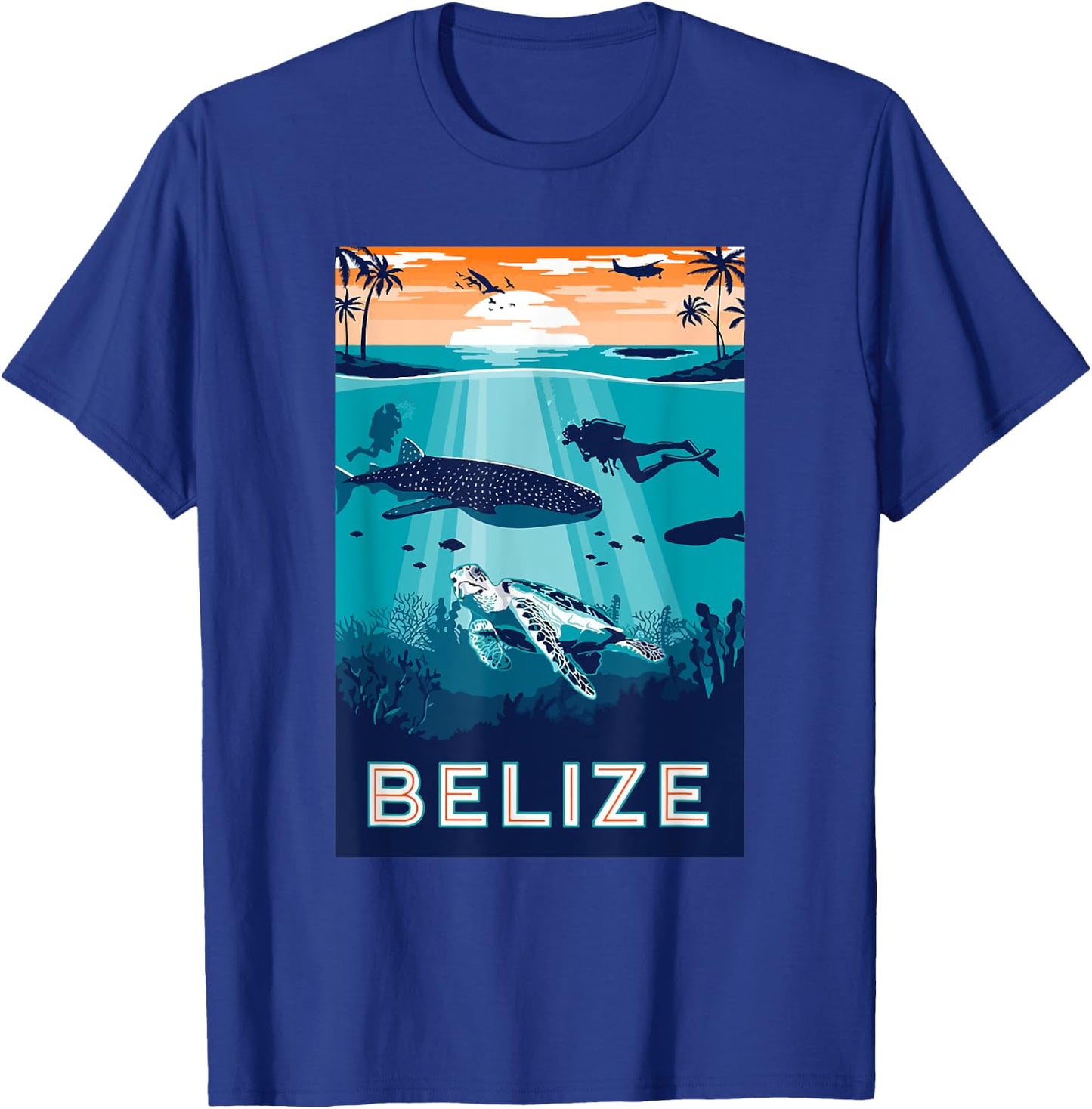 Belize Snorkeling Whale Shark Sea Turtle Caribbean Souvenir T-Shirt - T-Shirt | Royal