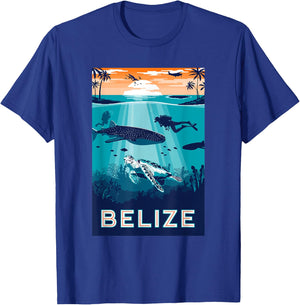 Belize Snorkeling Whale Shark Sea Turtle Caribbean Souvenir T-Shirt - T-Shirt | Royal