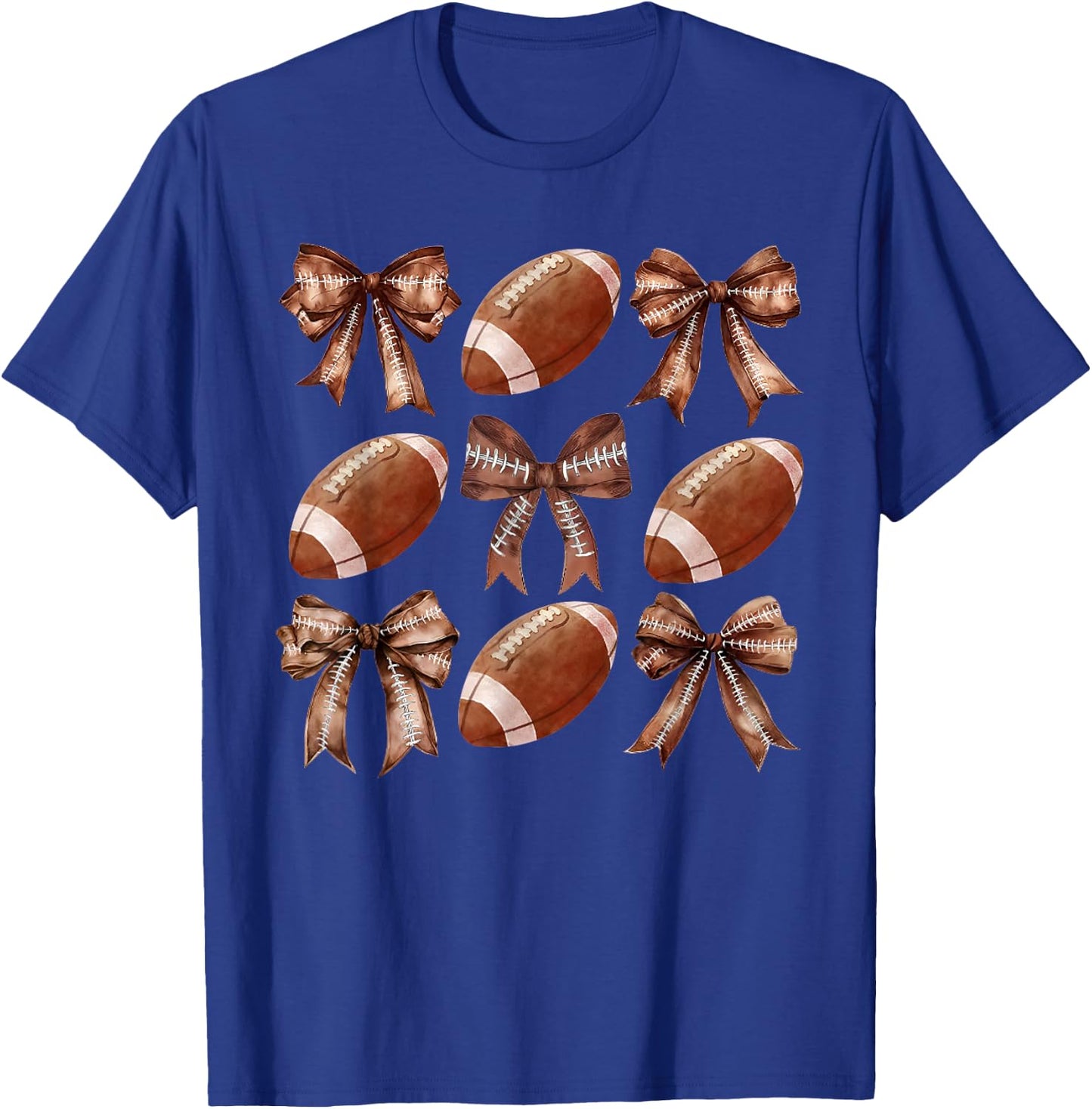 Coquette Football Bow Game Day Football Mom Football Season T-Shirt - T-Shirt | Royal