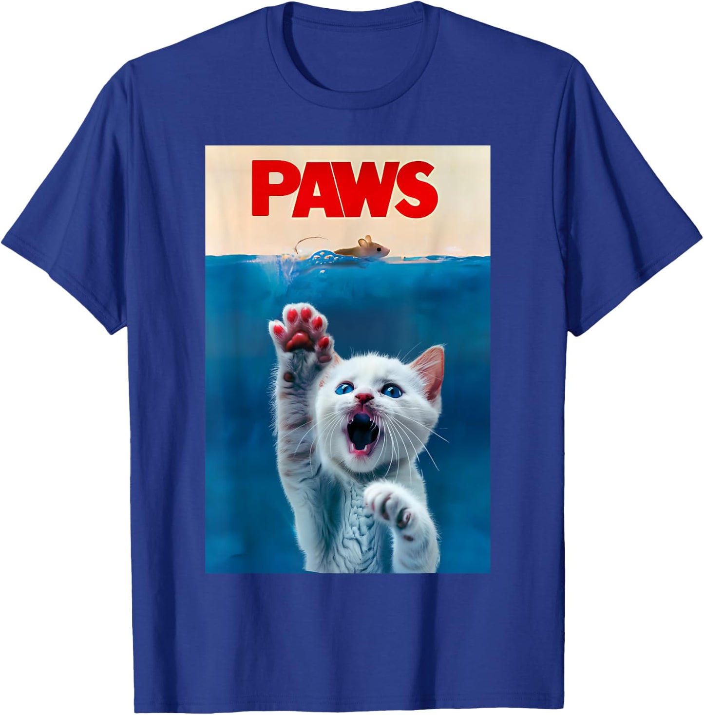 PAWS Funny Cat parody cat Lover Gift Kitten Shark Mouse meow T-Shirt - T-Shirt | Royal