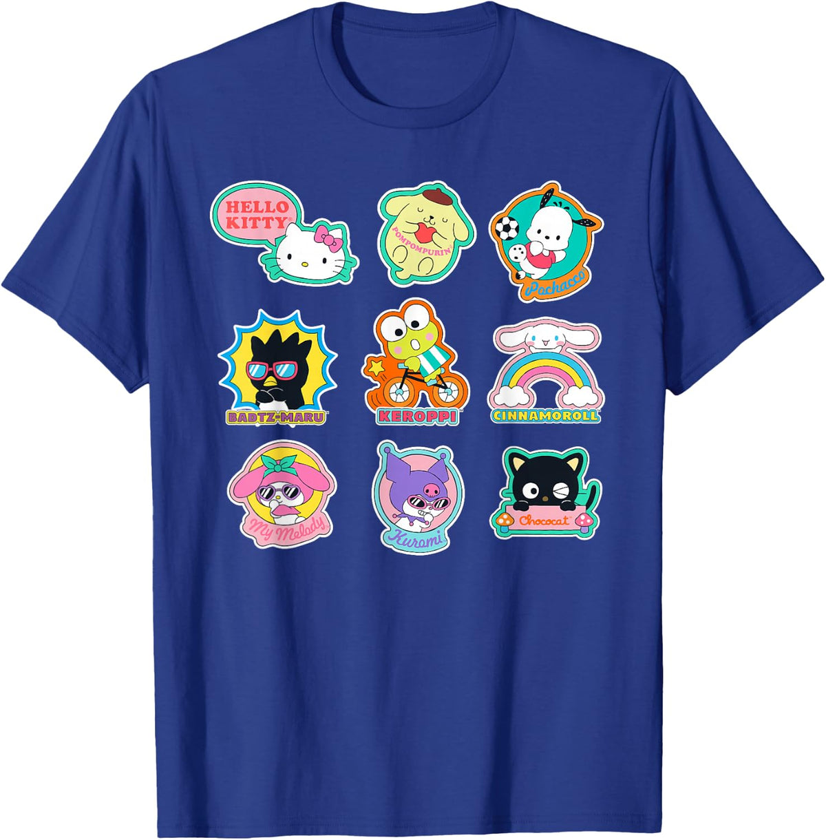 SANRIO Hello Kitty and Friends Supercute Stickers Adult Child Black Small Classic Fit Short Sleeve Cotton 60% Polyester 40% T-Shirt - T-Shirt | Royal