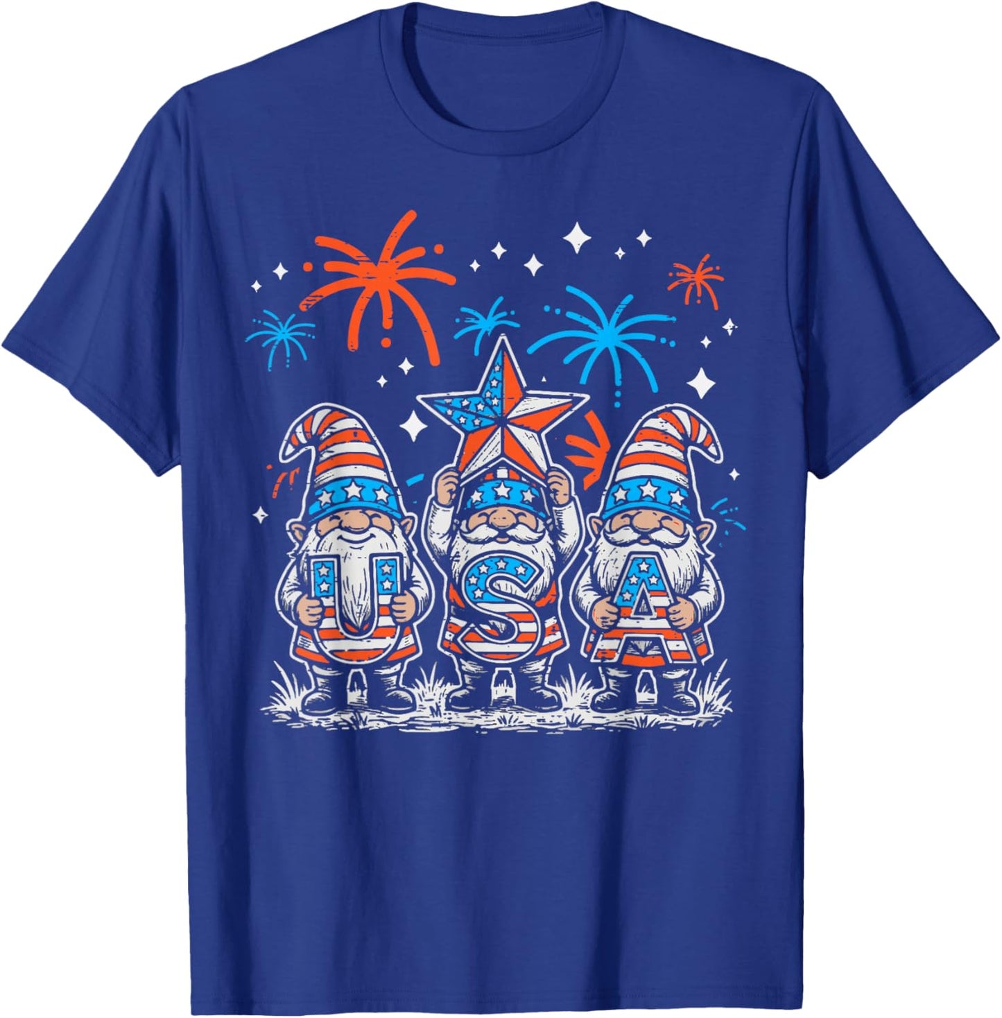 4th of July Gnomes USA Fireworks Patriotic Men Women Kids T-Shirt - T-Shirt | Royal