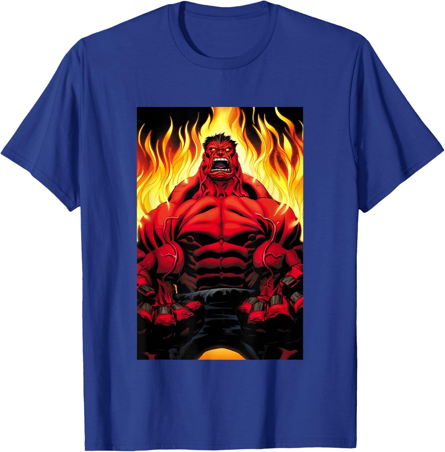Marvel Universe Classic Red Hulk Extreme Rage On Fire T-Shirt - T-Shirt | Royal