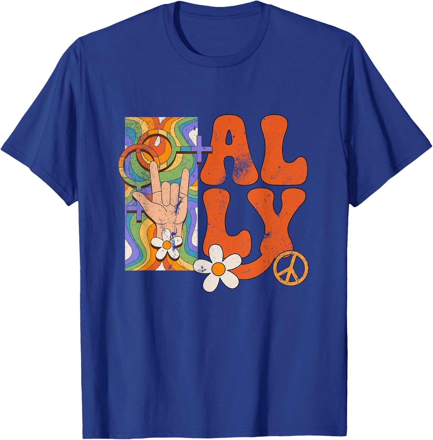 Retro LGBTQ Ally Pride Month Rainbow Proud Ally Women Girls T-Shirt - T-Shirt | Royal
