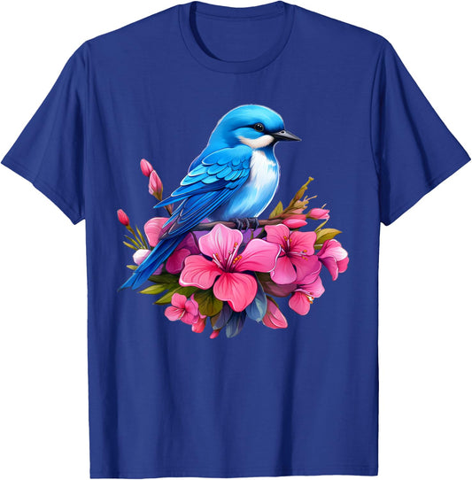 Cottagecore Aesthetic Floral Bluebird Bird Orchids T-Shirt - T-Shirt | Royal