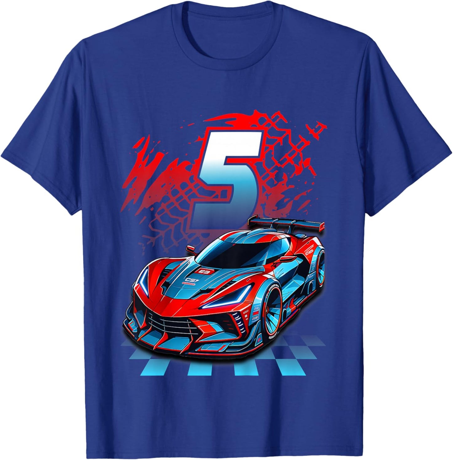 Kids 5 Year Old Race Car 5th Birthday Party Racing Racecar T-Shirt - T-Shirt | Royal