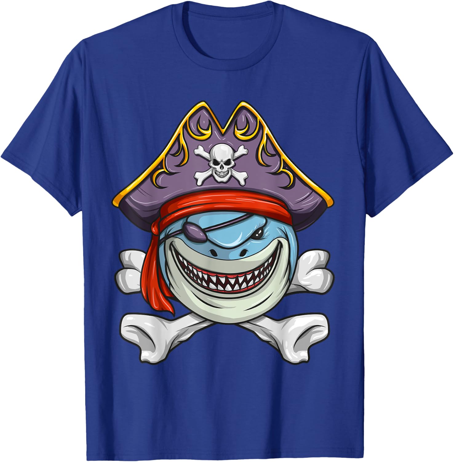 Pirate Shark Funny Cross Bones Halloween Costume T-Shirt - T-Shirt | Royal
