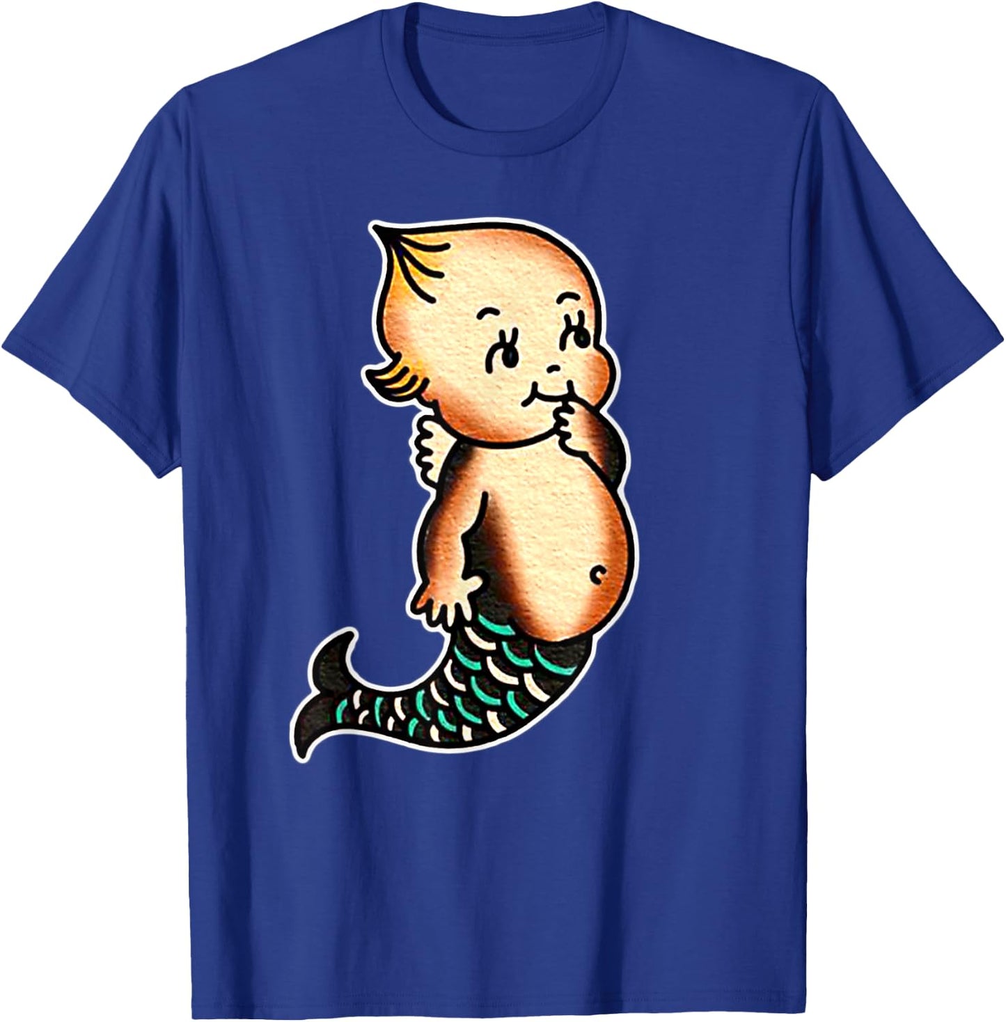 Kewpie Baby Mermaid Traditional Tattoo Flash T-Shirt - T-Shirt | Royal