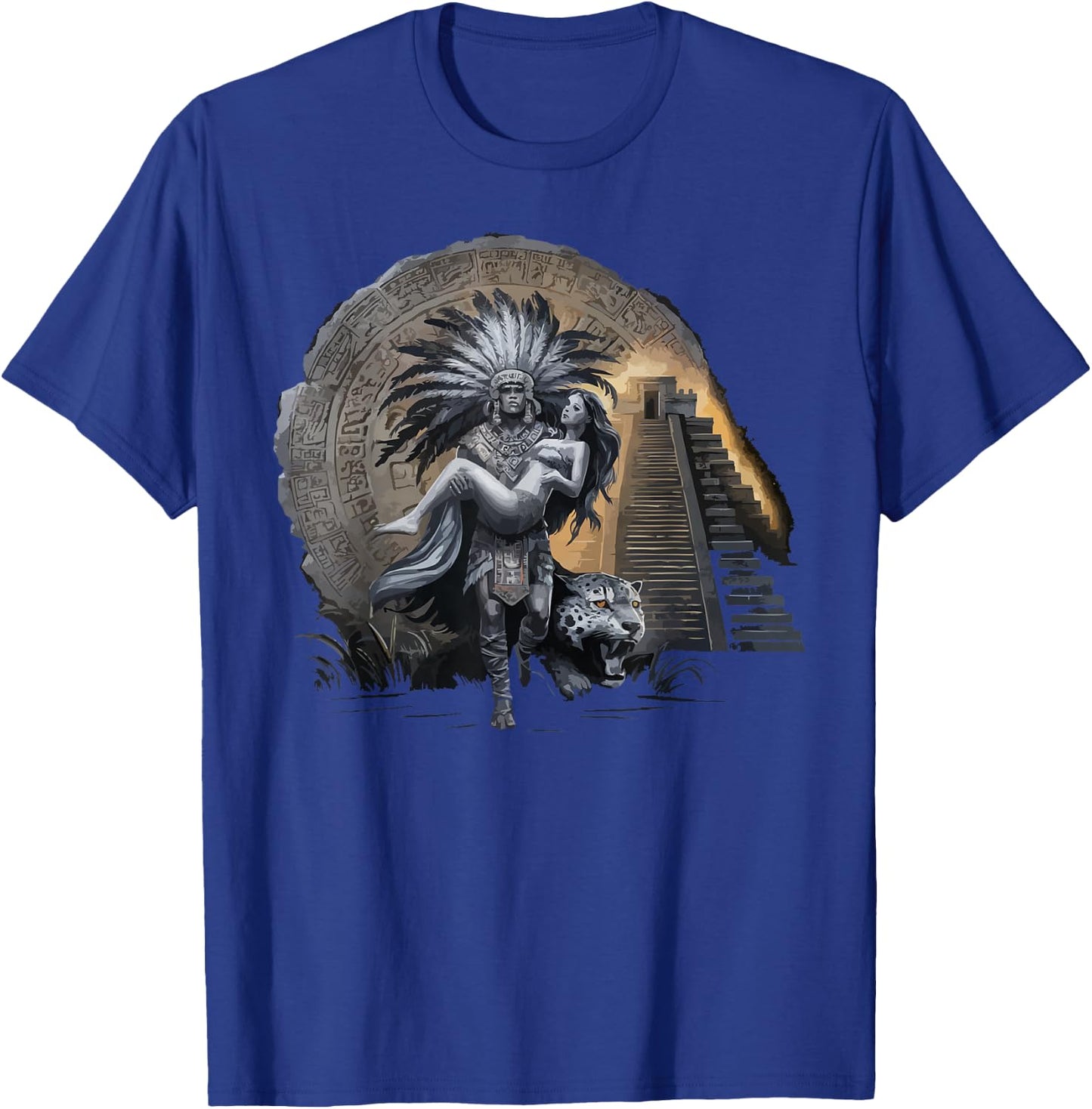 Aztec Warrior Mayan Indigenous Mexican Aztec Jaguar T-Shirt - T-Shirt | Royal