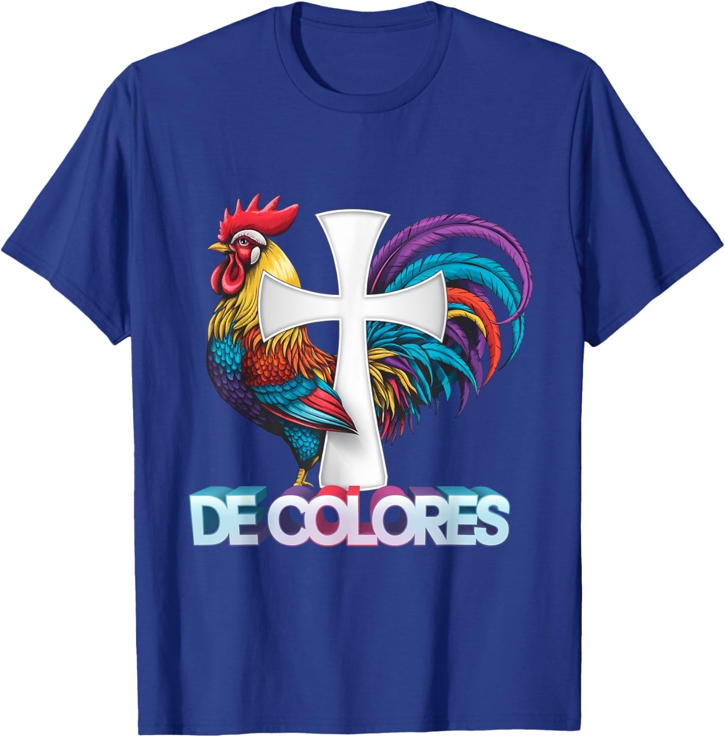 DeColores Cursillo Rainbow Rooster Catholic T-Shirt - T-Shirt | Royal