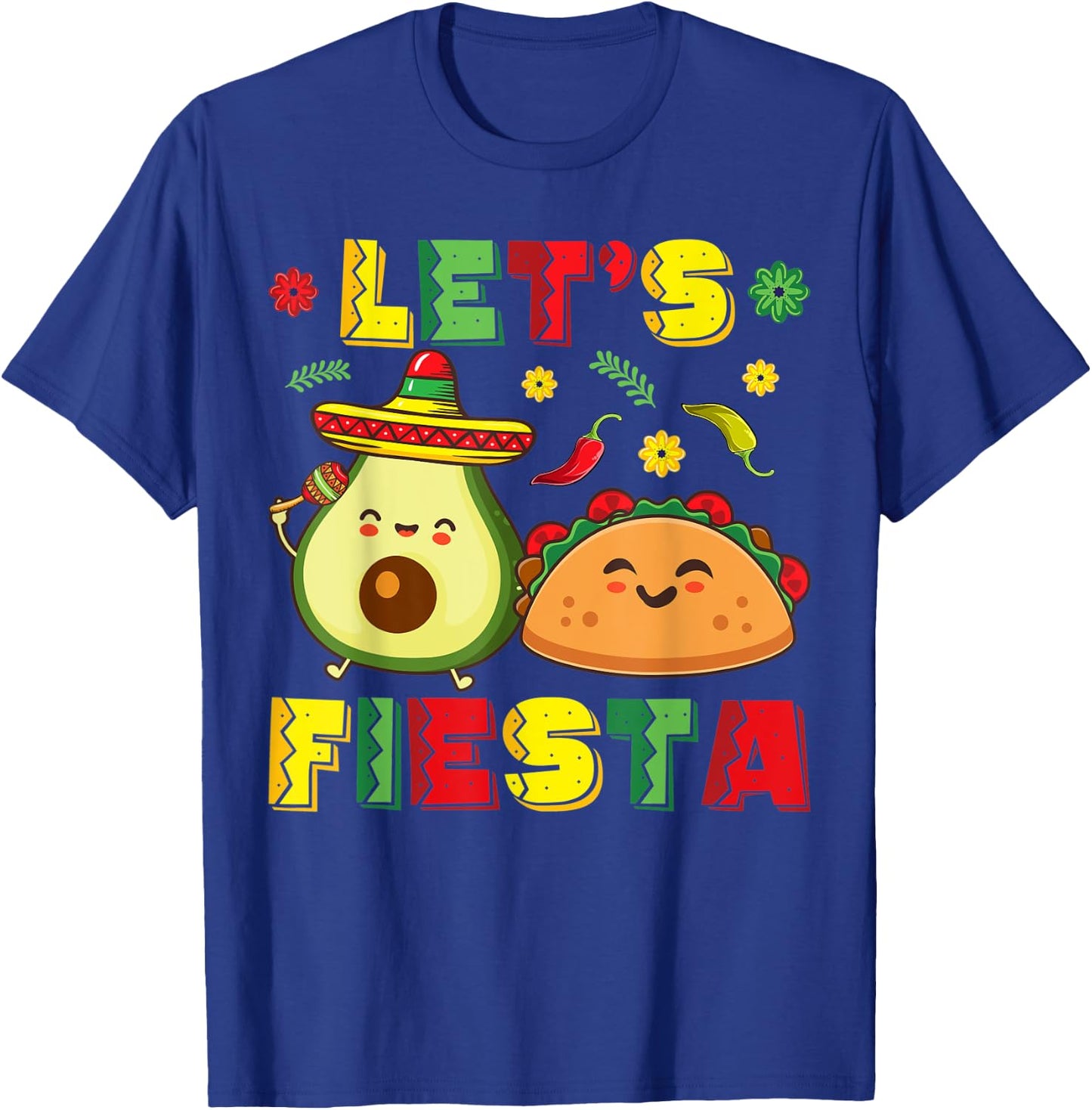 Mexican Cinco De Mayo Shirt Taco And Avocado Let's Fiesta T-Shirt - T-Shirt | Royal