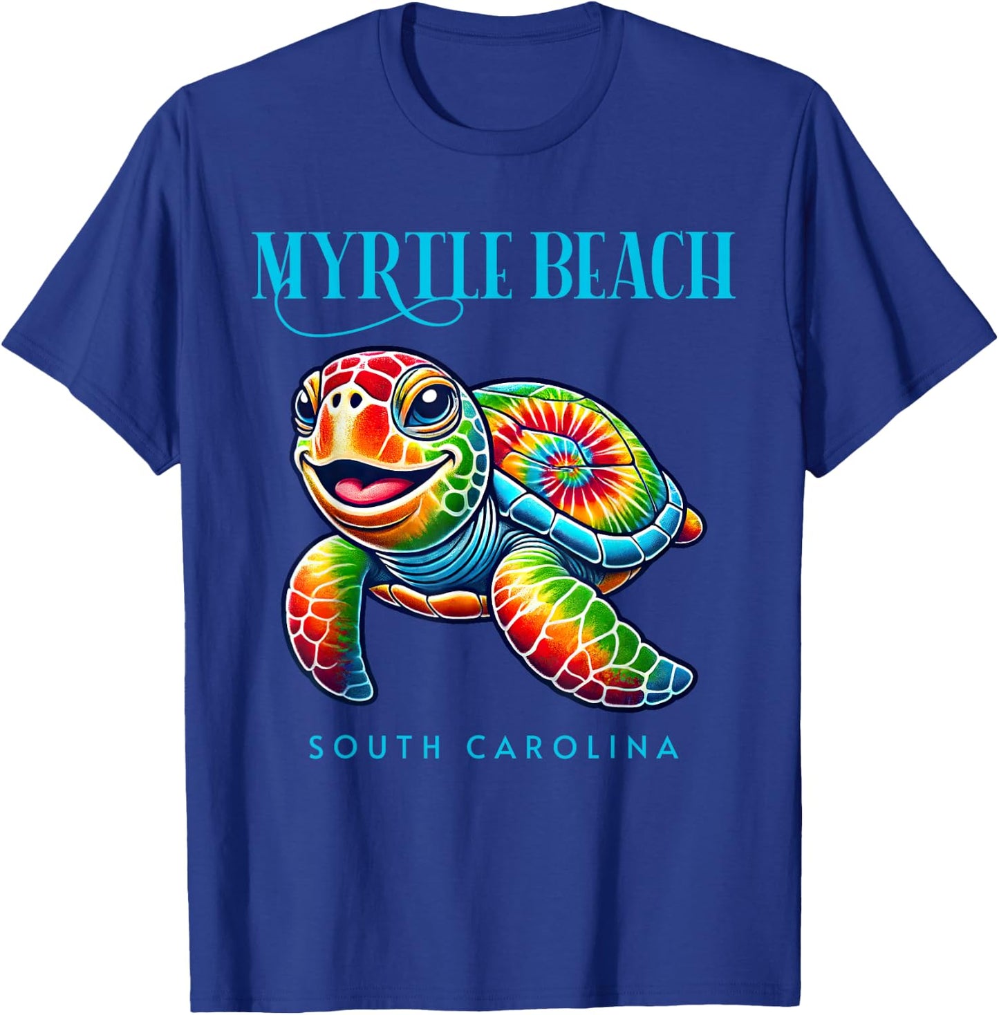 Myrtle Beach South Carolina Smiling Tie Dye Sea Turtle Men Women Girls Kids T-Shirt - T-Shirt | Royal