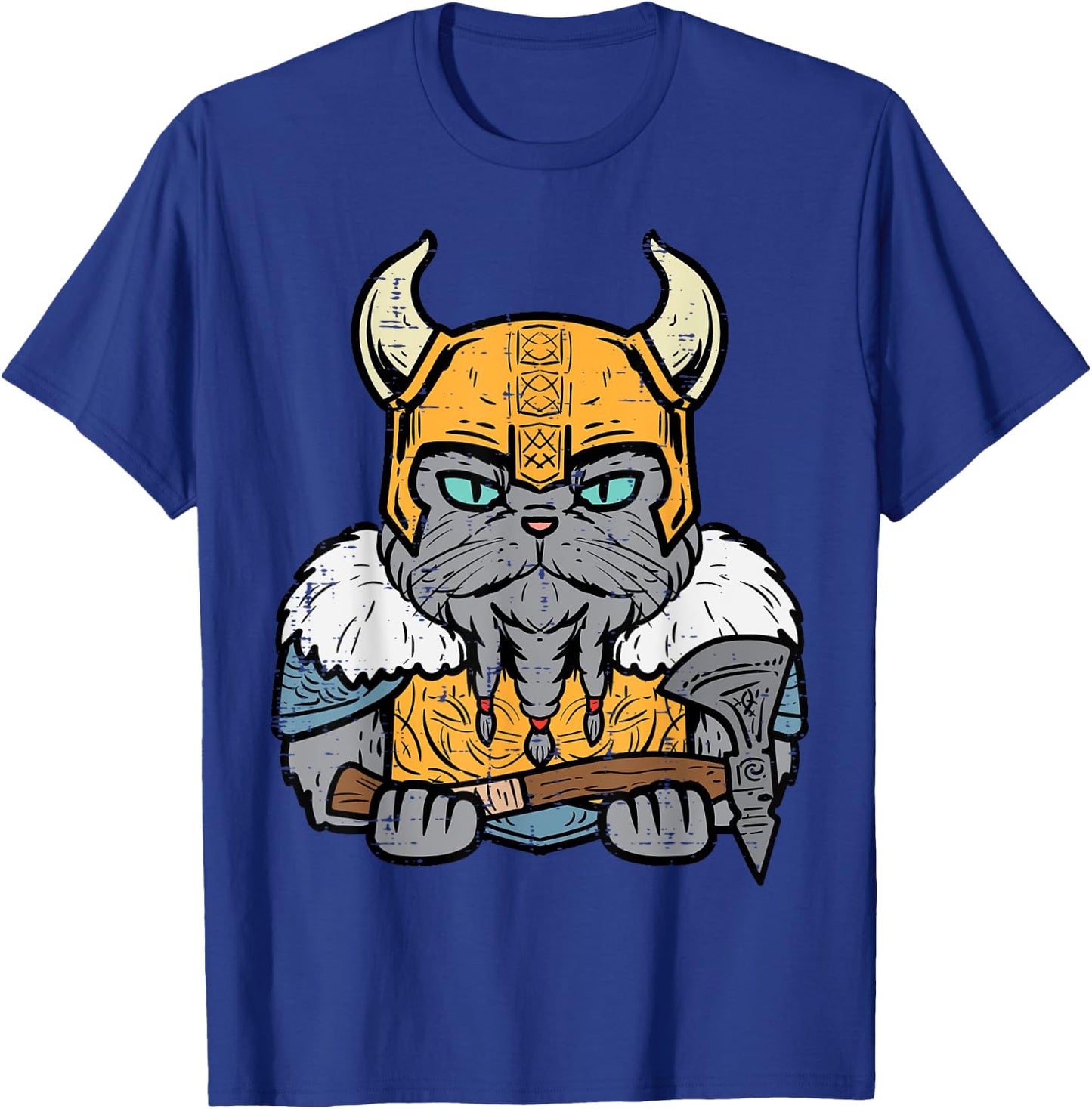 Viking Cat Axe Norse Mythology Kitten Women Girls Kids Men T-Shirt - T-Shirt | Royal