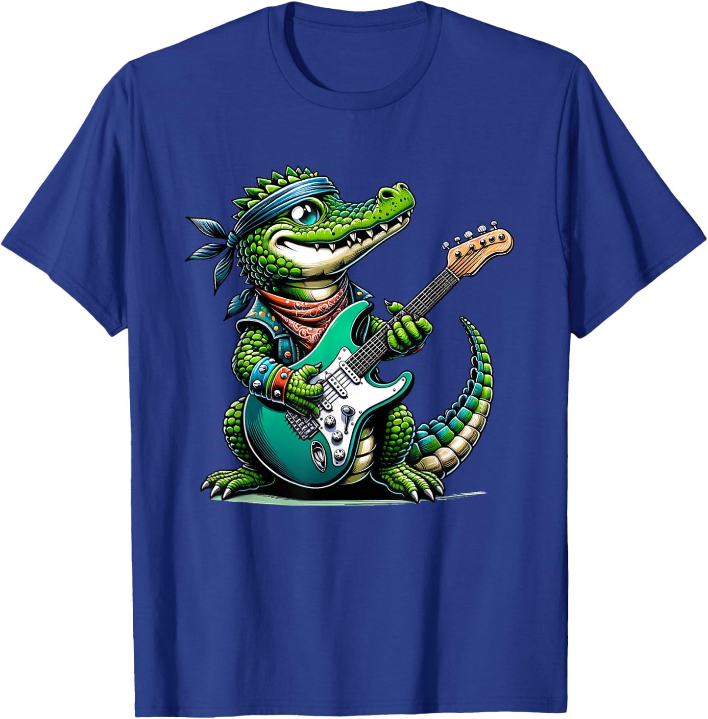 Crocodile Rock Star: Playful Guitar-Playing Alligator T-Shirt - T-Shirt | Royal