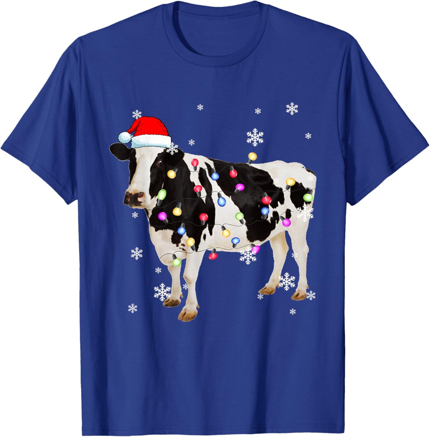 Christmas Cow Shirt Cow Tree Light Xmas Funny Cow T-Shirt - T-Shirt | Royal