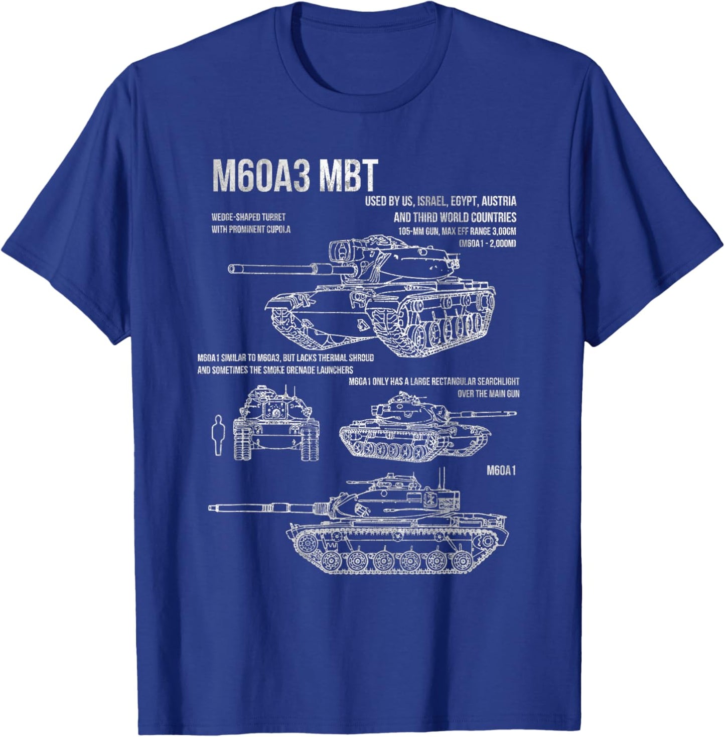 M60A3 Patton Tank Blueprint Recognition For Tanker Veteran T-Shirt - T-Shirt | Royal