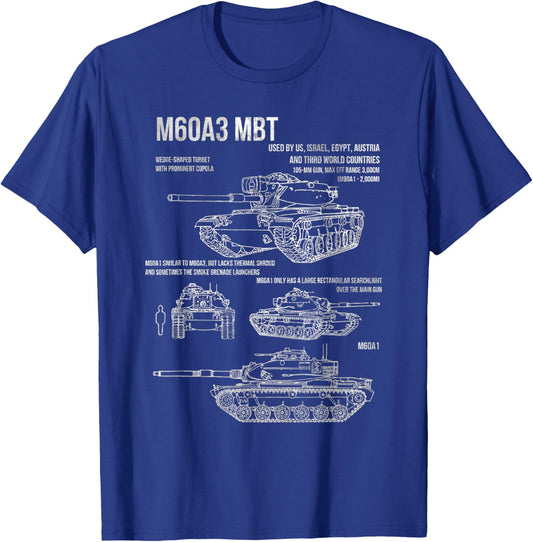 M60A3 Patton Tank Blueprint Recognition For Tanker Veteran T-Shirt - T-Shirt | Royal
