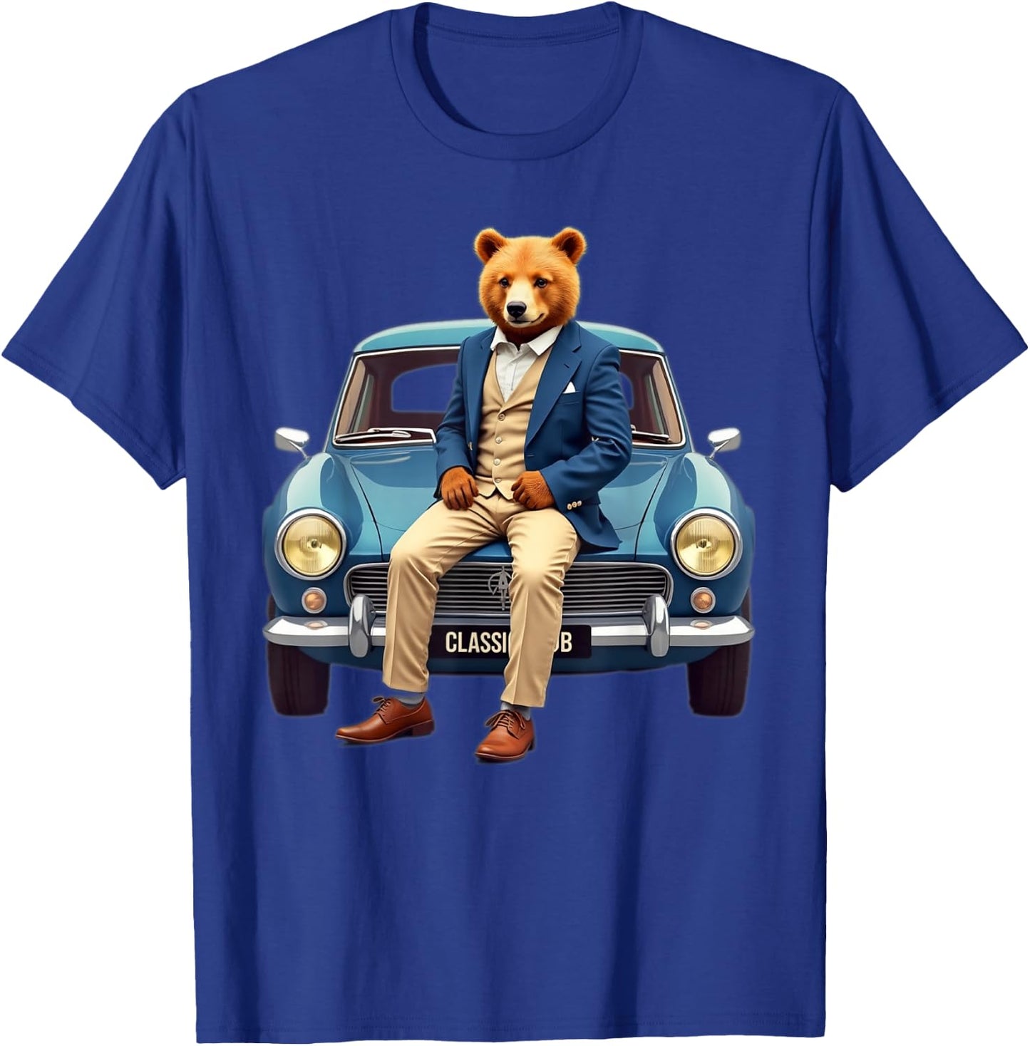 Enjoy Cool Teddy Bear With Classic Car Graphic Designs Fun T-Shirt - T-Shirt | Royal