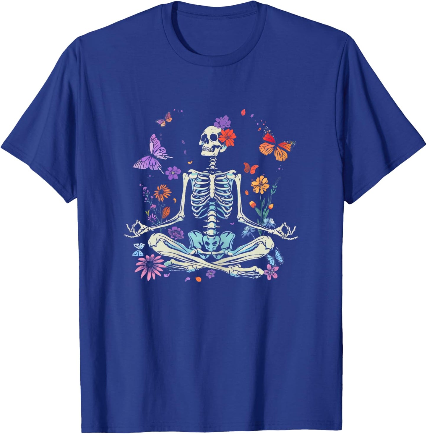 Women Yoga Skeleton Halloween Funny Meditating Skeleton Mama T-Shirt - T-Shirt | Royal