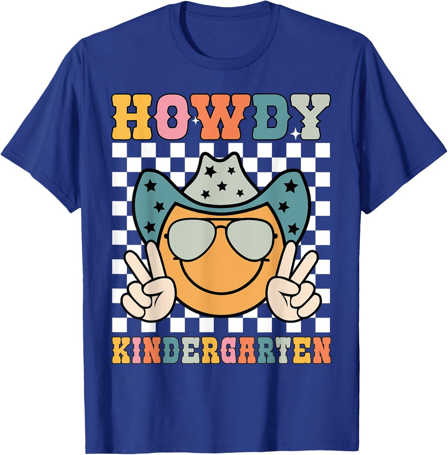 Howdy Kindergarten Teacher Kids Western Back To School Retro T-Shirt - T-Shirt | Royal