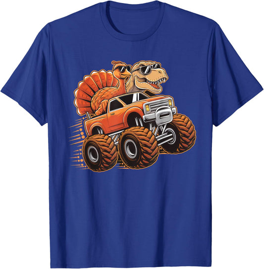 Monster Truck Thanksgiving Dinosaur Shirt Kids Boys Toddlers T-Shirt - T-Shirt | Royal