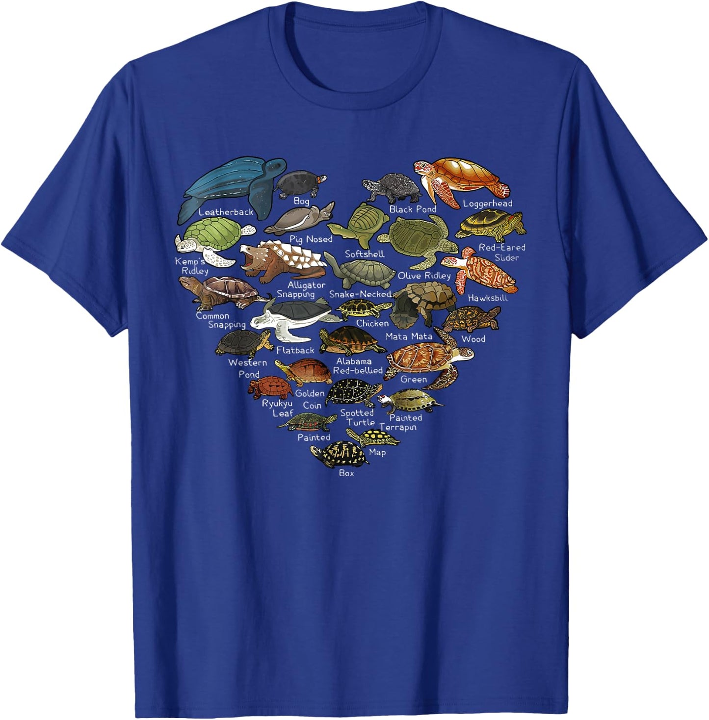 Love Sea Turtles Heart Types Of Turtle Ocean Animals Lover T-Shirt - T-Shirt | Royal