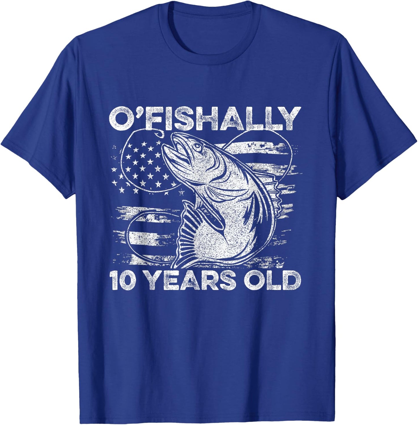 Ofishally 10 Year Old Shirt 10th Birthday Fishing US Flag T-Shirt - T-Shirt | Royal
