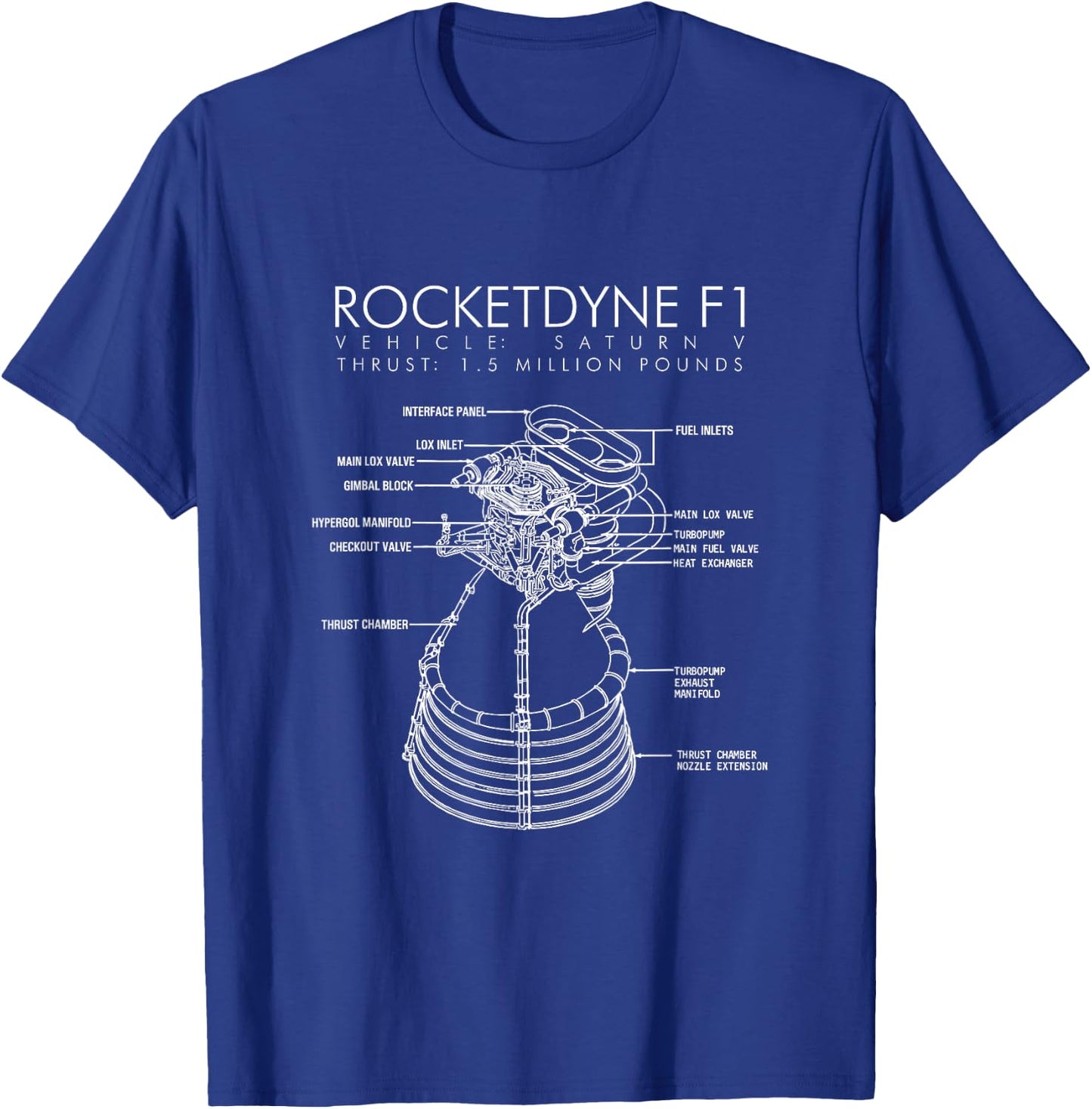 Rocketdyne F1 Saturn V Rocket Engine Diagram Drawing Strong T-Shirt - T-Shirt | Royal