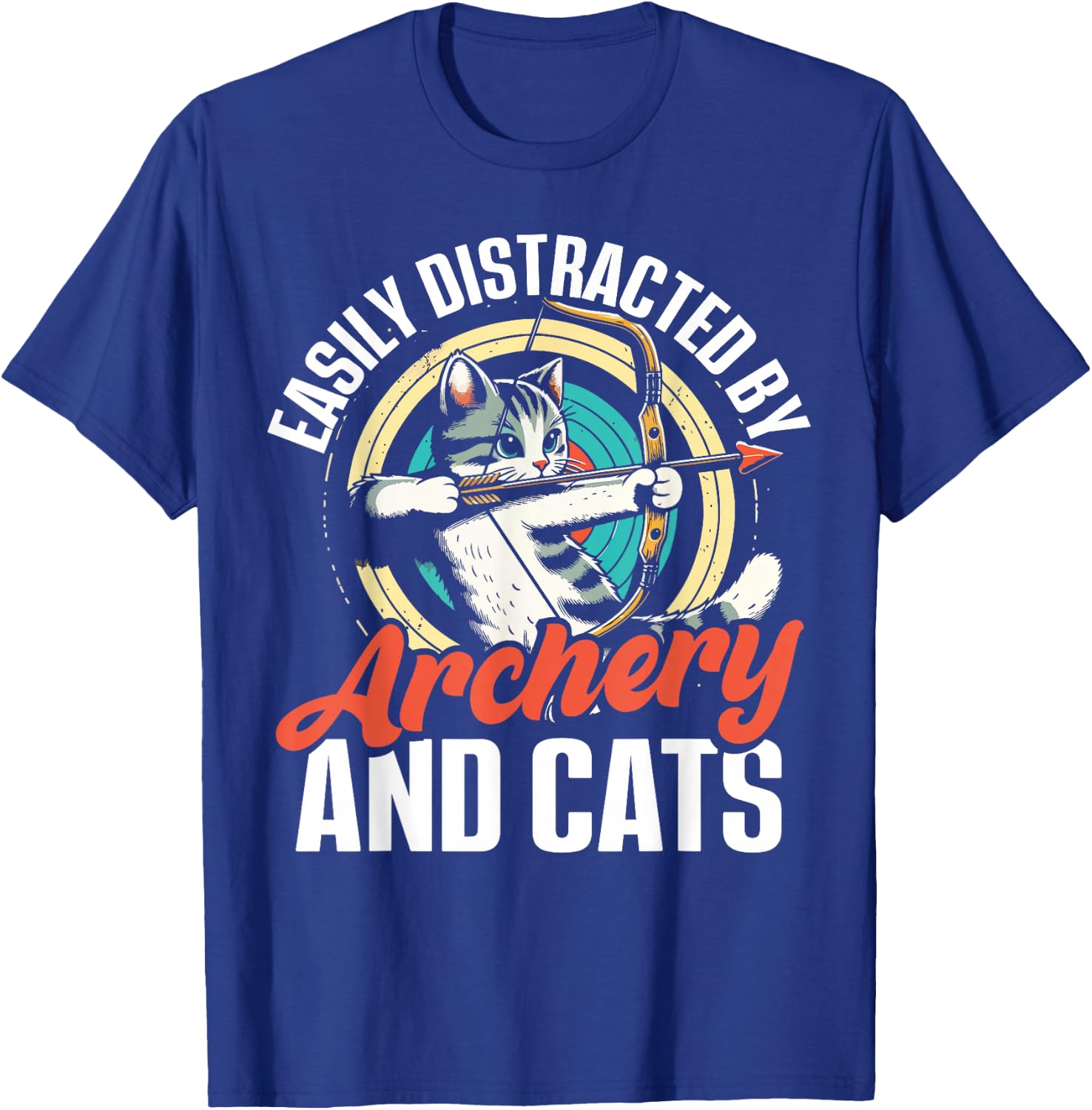Funny Cat Parent Gift Easily Distracted by Archery and Cats T-Shirt - T-Shirt | Royal