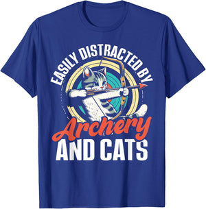 Funny Cat Parent Gift Easily Distracted by Archery and Cats T-Shirt - T-Shirt | Royal