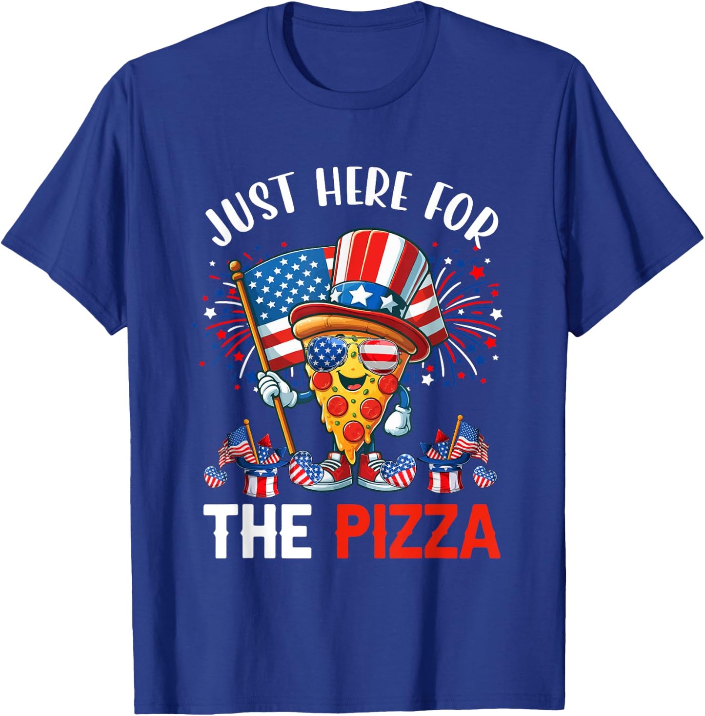 Just Here For The Pizza 4th Of July Pizza Sunglasses Food Kids Men T-Shirt - T-Shirt | Royal