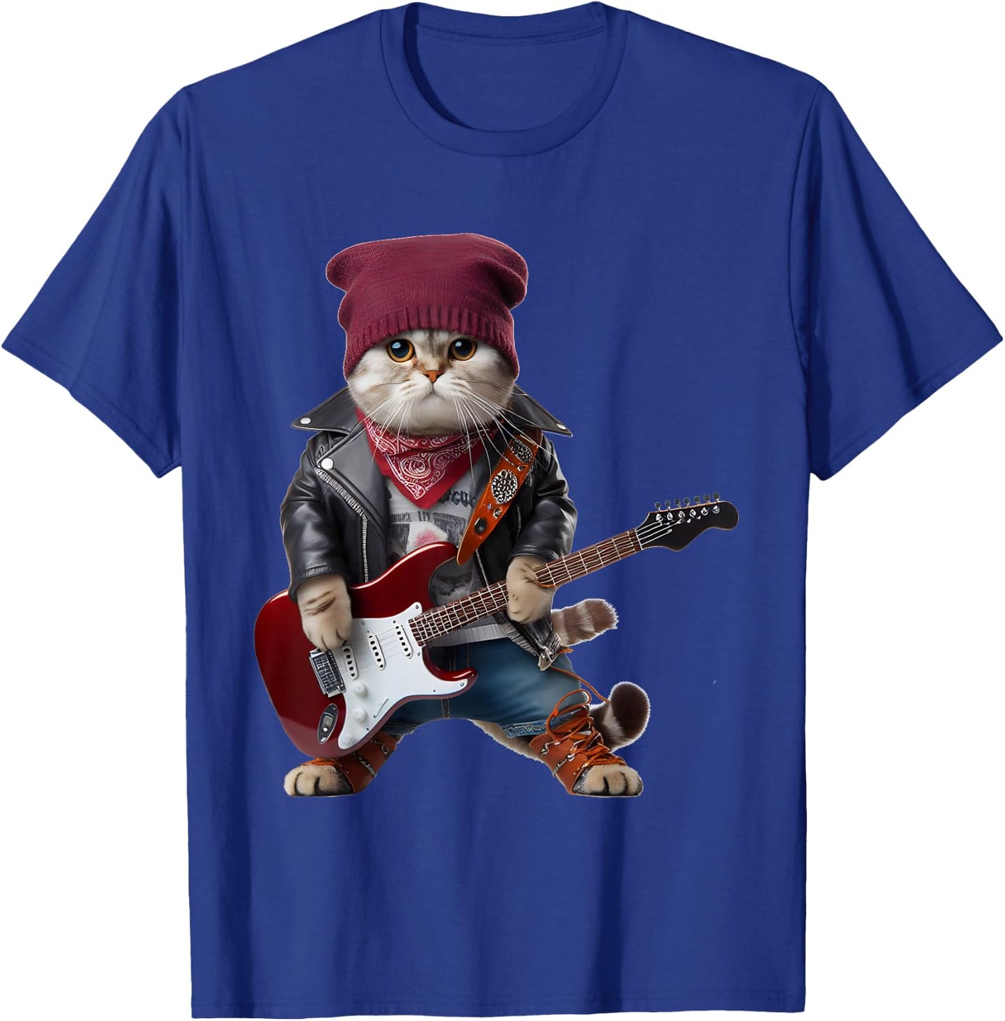 Cat Playing Guitar Cute Funny Cute Kitten Rock Rockin Cat T-Shirt - T-Shirt | Royal