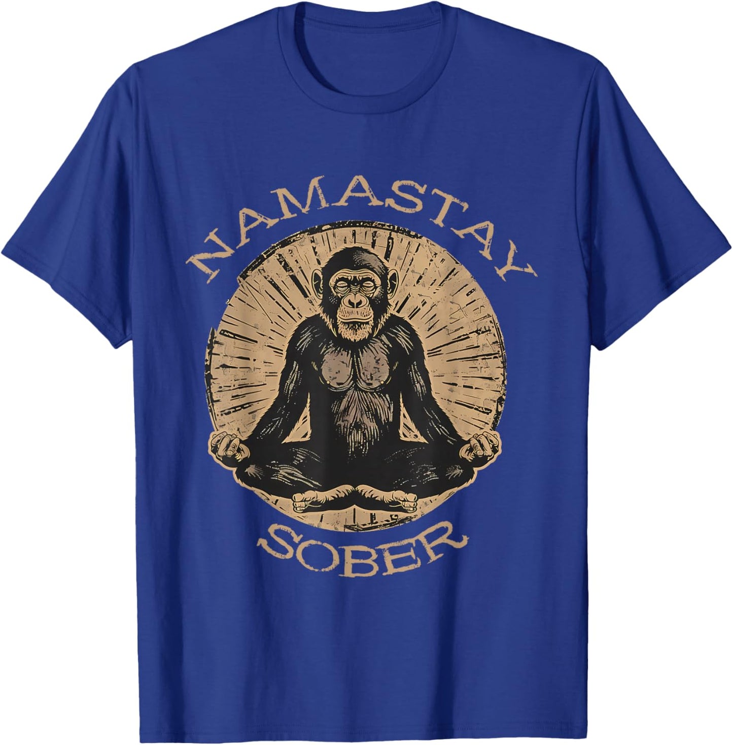 Namastay Sober Monkey Sobriety Mediation Recovery Support T-Shirt - T-Shirt | Royal