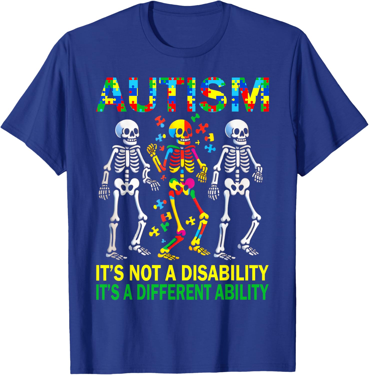 Autism Awareness Skeleton Dancing Autistic Kids Awareness T-Shirt - T-Shirt | Royal
