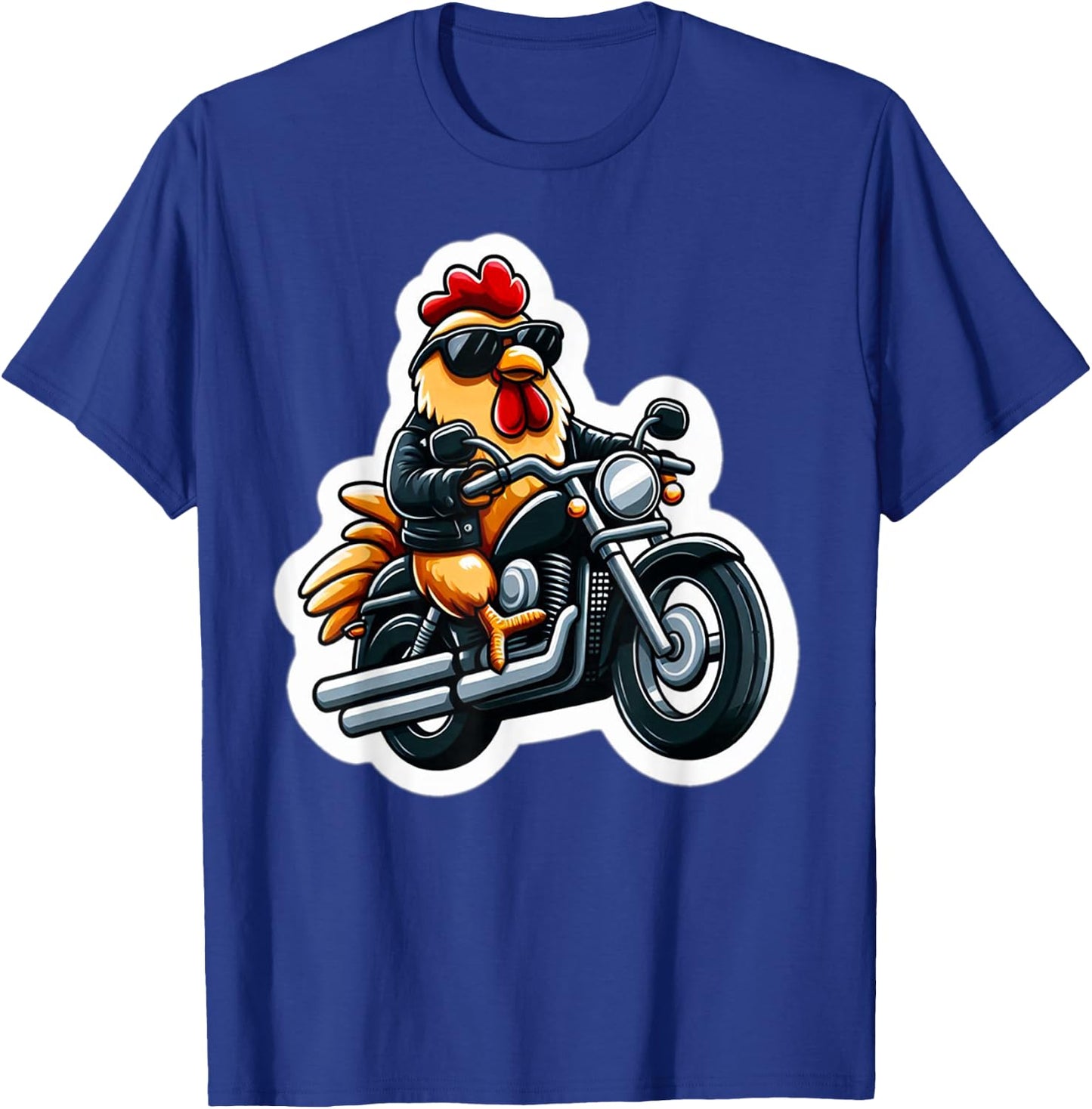 Cool Biker Chicken on Motorcycle T-Shirt - T-Shirt | Royal