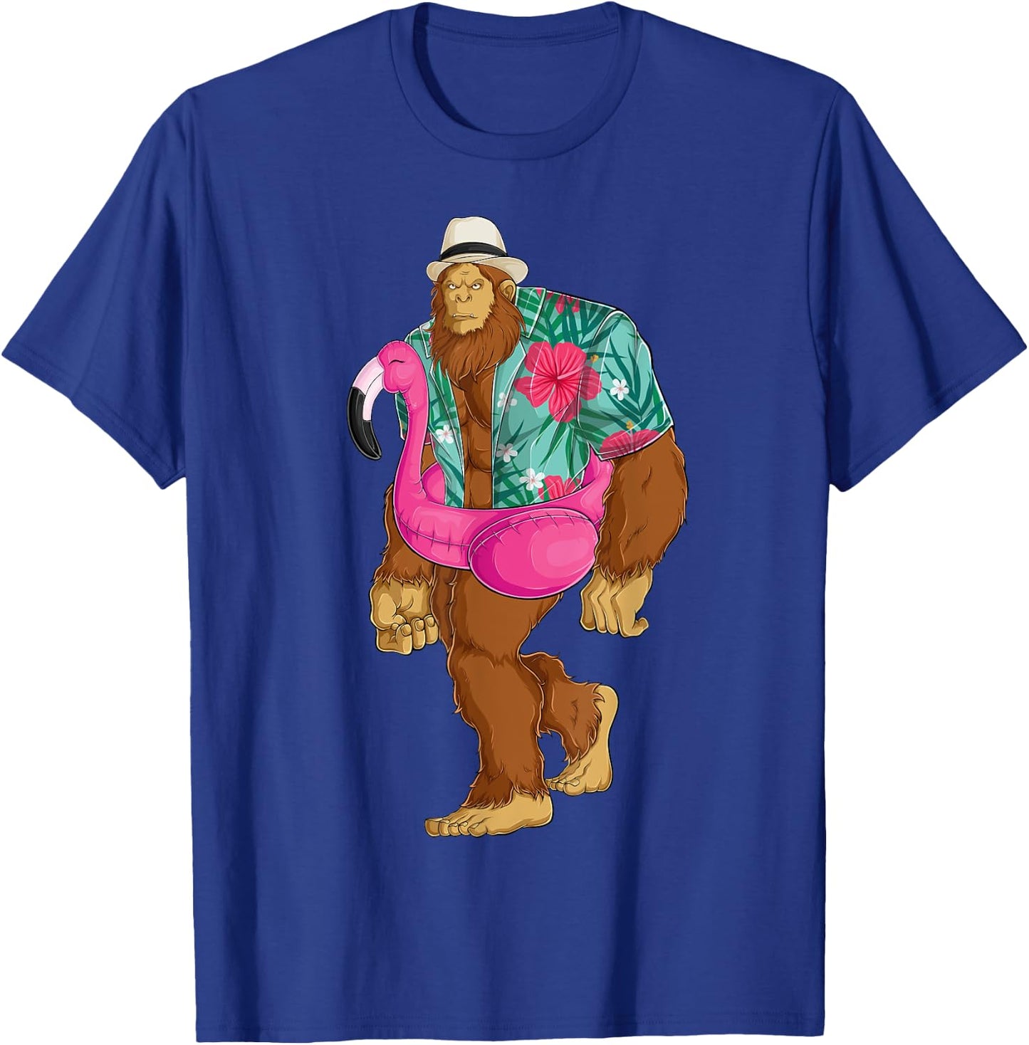 Bigfoot Sasquatch Pink Flamingo Aloha Beach Hawaiian Party Men Women Girls Kids T-Shirt - T-Shirt | Royal
