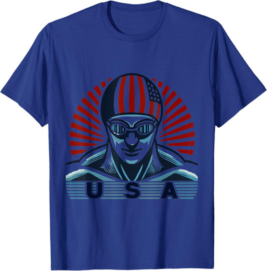 USA Swimmer Olympics Graphic Design T-Shirt - T-Shirt | Royal