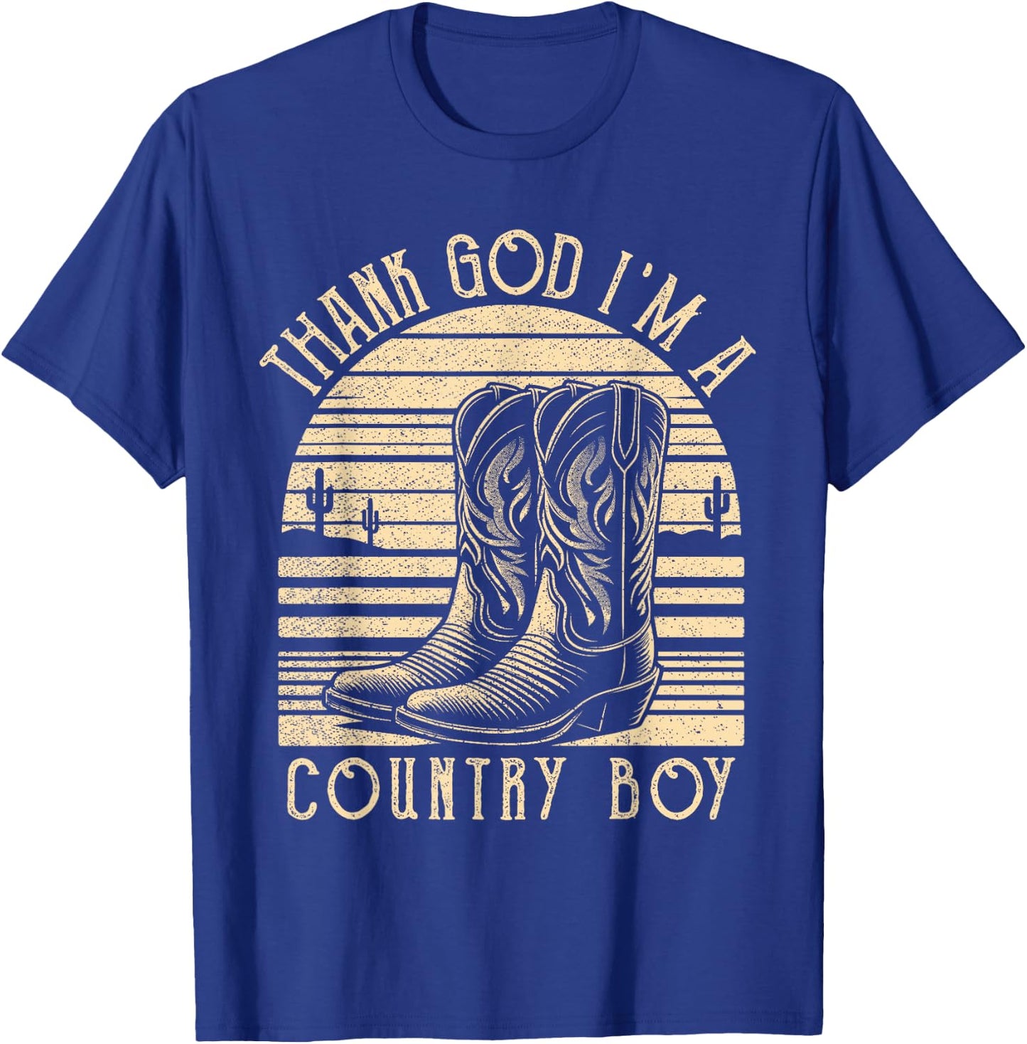 Thank God I'm A Country Music Boy Cowboy Western Retro T-Shirt - T-Shirt | Royal