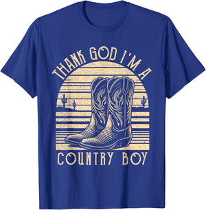 Thank God I'm A Country Music Boy Cowboy Western Retro T-Shirt - T-Shirt | Royal